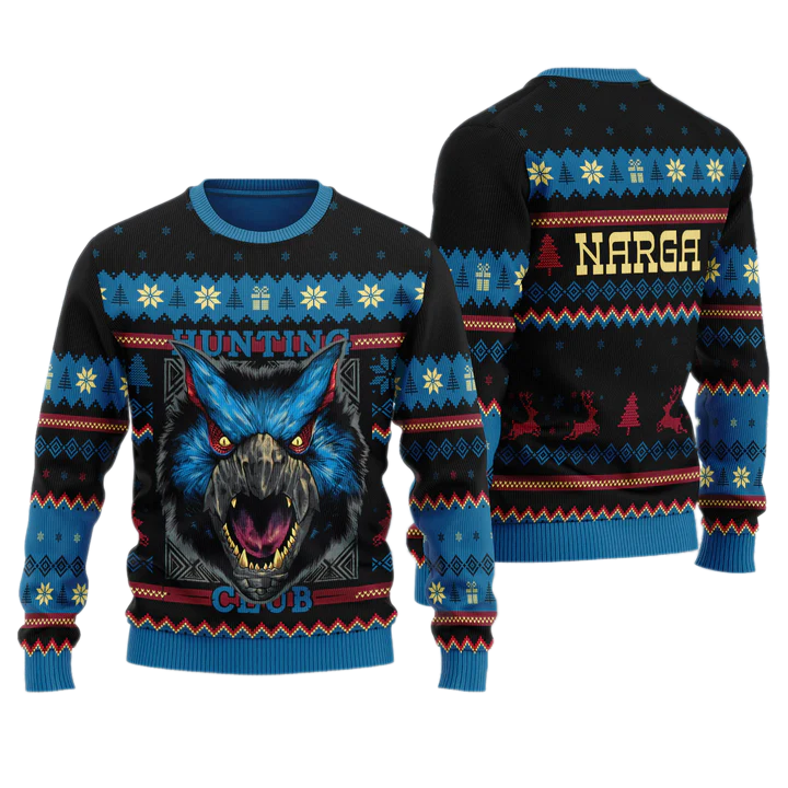 Hunting Club Narga Monster Hunter Unisex Ugly Christmas Sweater For Men & Women Christmas Gift Sweater US3968 - WeCustomit