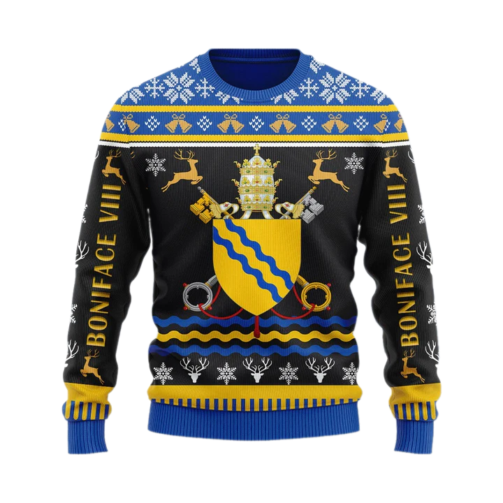 Pope Boniface VIII Coat of Arms Unisex Ugly Christmas Sweater For Men & Women Christmas Gift Sweater US3974 - WeCustomit