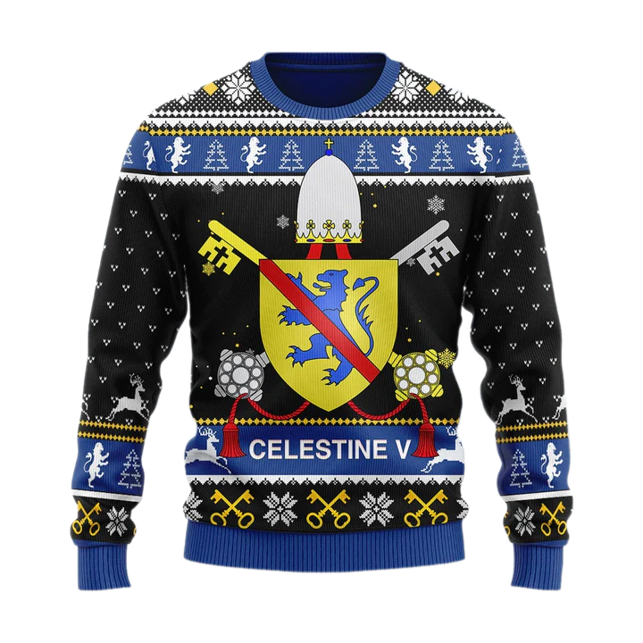 Celestine V Coat of Arms Unisex Ugly Christmas Sweater For Men & Women Christmas Gift Sweater US3973 - WeCustomit