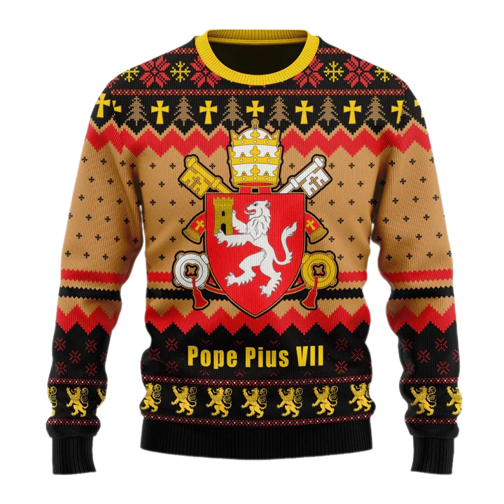 Pope Pius VIII Coat of Arms Unisex Ugly Christmas Sweater For Men & Women Christmas Gift Sweater US3975 - WeCustomit