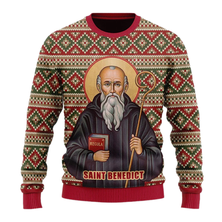 Saint Benedict Eastern Orthodox Church Unisex Ugly Christmas Sweater For Men & Women Christmas Gift Sweater US3977 - WeCustomit