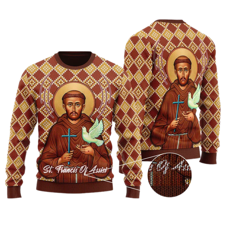 Saint Francis Of Assisi Christianity Unisex Ugly Christmas Sweater For Men & Women Christmas Gift Sweater US3978 - WeCustomit