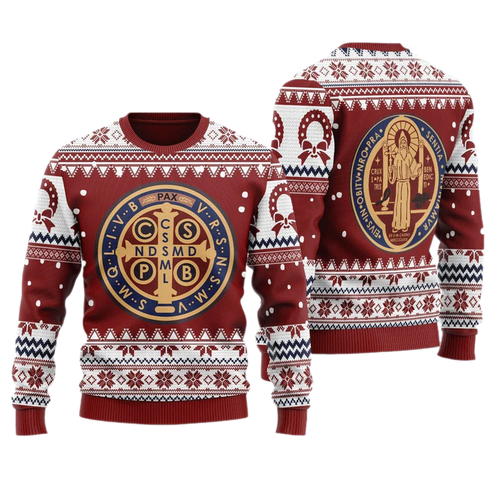 Saint Benedict Medal Unisex Ugly Christmas Sweater For Men & Women Christmas Gift Sweater US3982 - WeCustomit