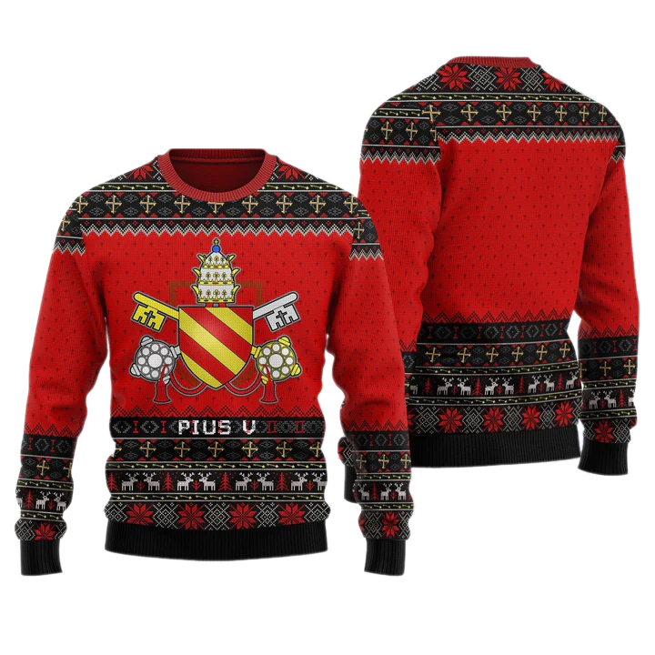 Pope Pius V Coat of Arms Unisex Ugly Christmas Sweater For Men & Women Christmas Gift Sweater US3985 - WeCustomit
