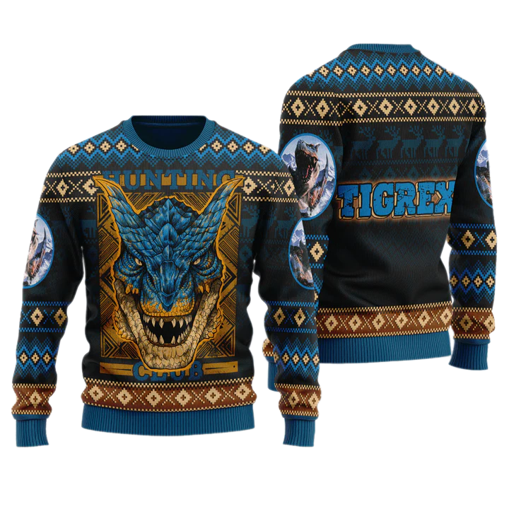 MIA365 Hunting Club Tigrex Monster Hunter Unisex Ugly Christmas Sweater For Men & Women Christmas Gift Sweater US4005 - WeCustomit