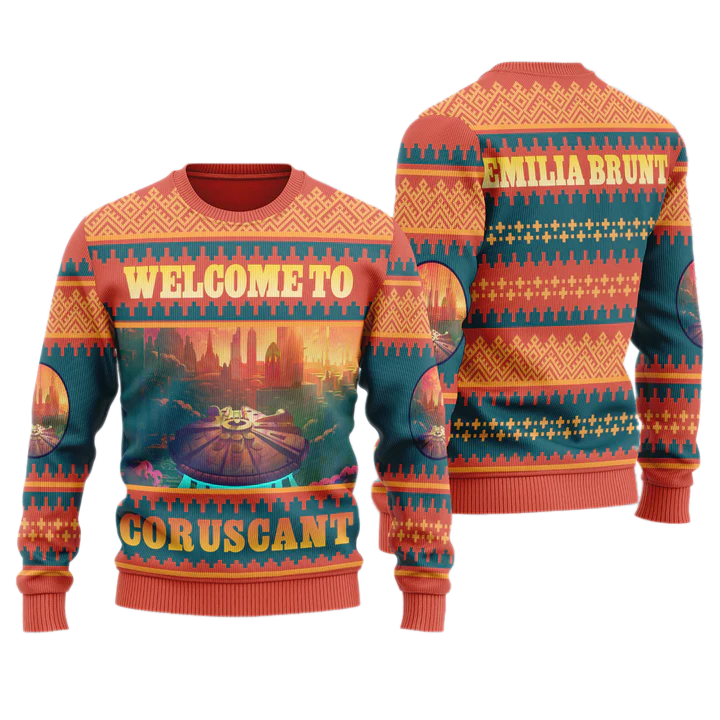 Personalize Name Welcom to Coruscant St.ar Wa.rs Unisex Ugly Christmas Sweater For Men & Women Christmas Gift Sweater US4007 - WeCustomit