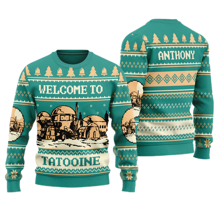 Personalize Name Welcom to Tattooine St.ar Wa.rs Unisex Ugly Christmas Sweater For Men & Women Christmas Gift Sweater US4013 - WeCustomit