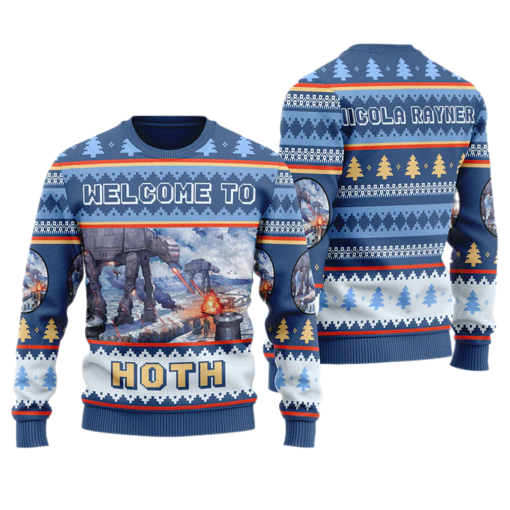 Personalize Name Welcom to Hoth St.ar Wa.rs Unisex Ugly Christmas Sweater For Men & Women Christmas Gift Sweater US4014 - WeCustomit