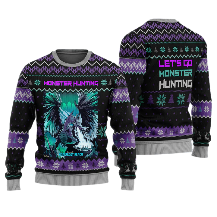 Hoarfrost Reach Let's Go Monster Hunting Unisex Ugly Christmas Sweater For Men & Women Christmas Gift Sweater US4022 - WeCustomit