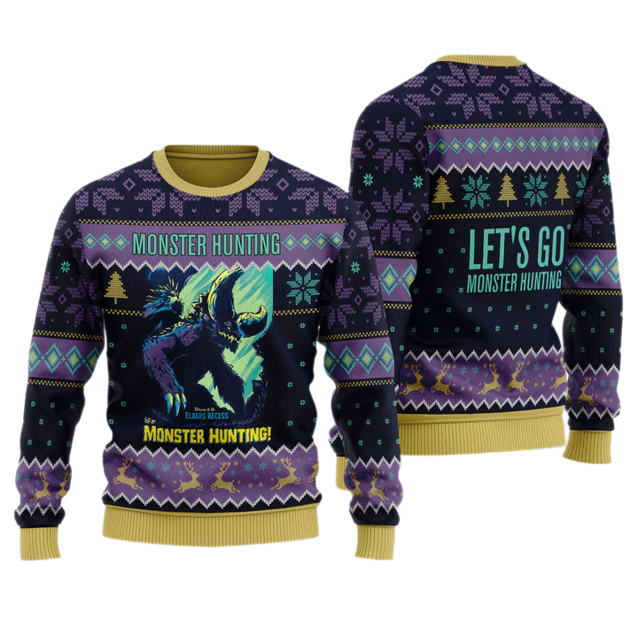 Elder's Recess Let's Go Monster Hunting Unisex Ugly Christmas Sweater For Men & Women Christmas Gift Sweater US4024 - WeCustomit