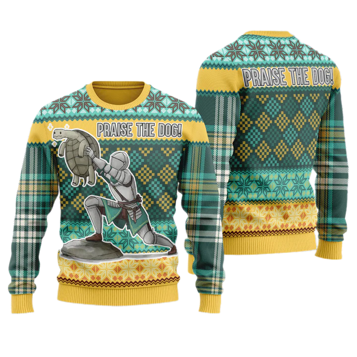 Praise the Dog Elden Ring Unisex Ugly Christmas Sweater For Men & Women Christmas Gift Sweater US4029 - WeCustomit