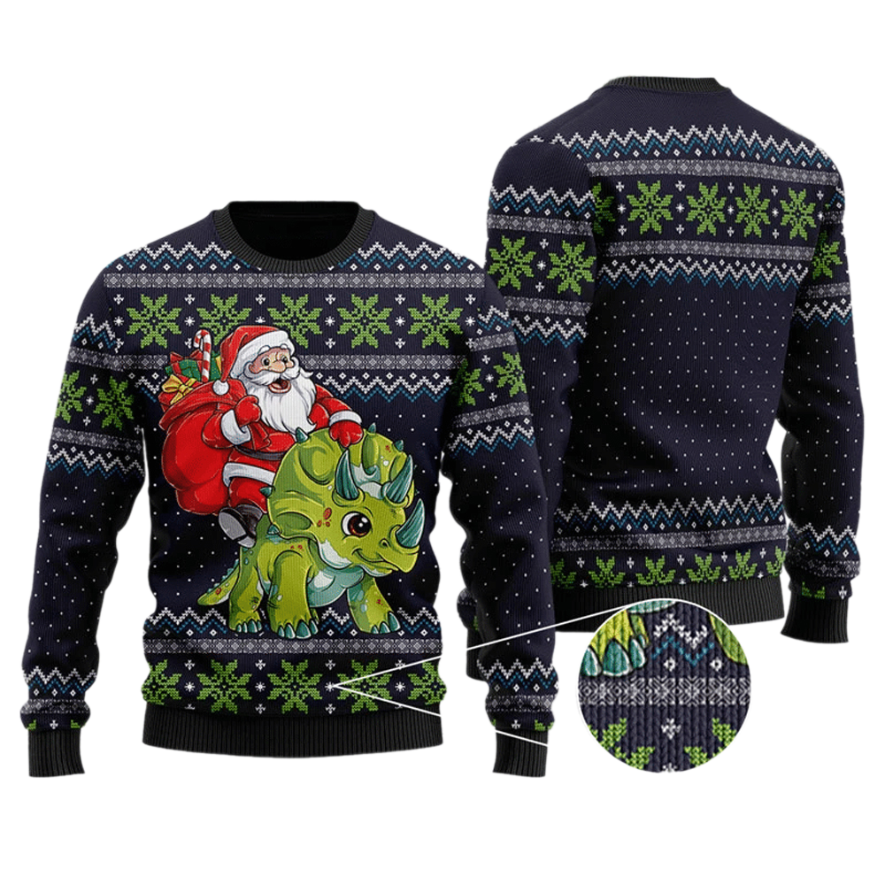 Santa Dinosaur Triceratops Ugly Christmas Sweater For Men & Women Christmas Gift Sweater US4053 - WeCustomit