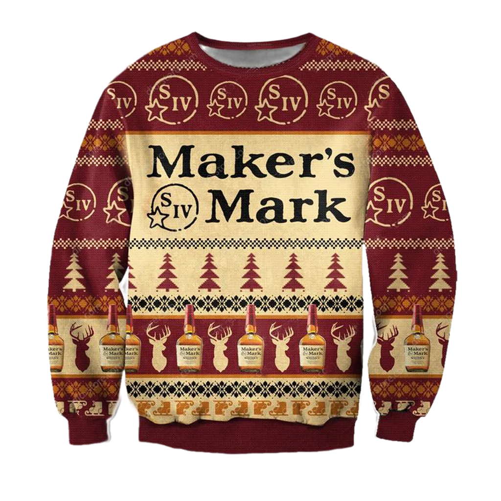 Unisex Maker's Mark Bourbon Whisky 3D Ugly Christmas Sweater For Men & Women Christmas Gift Sweater BH1305 - WeCustomit