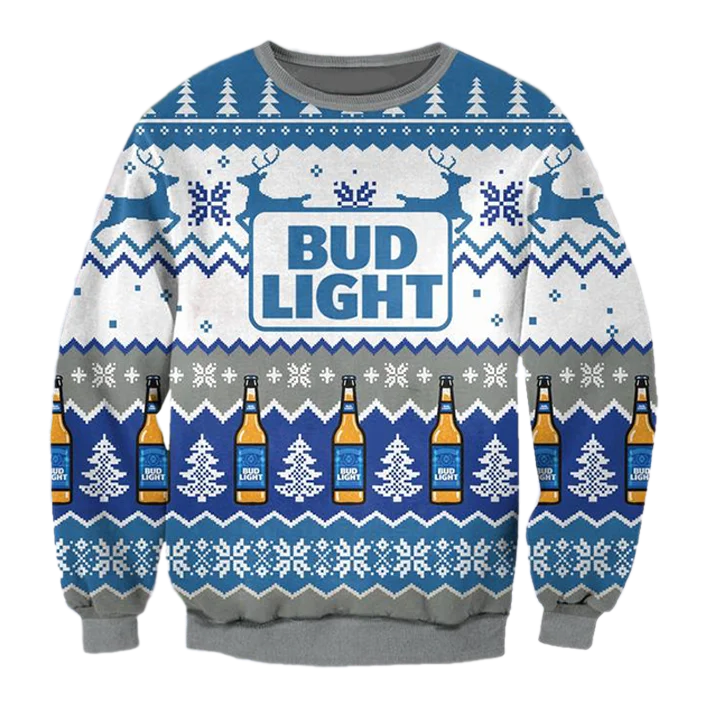 Unisex Bud Light Beer 3D Ugly Christmas Sweater For Men & Women Christmas Gift Sweater BH1307 - WeCustomit