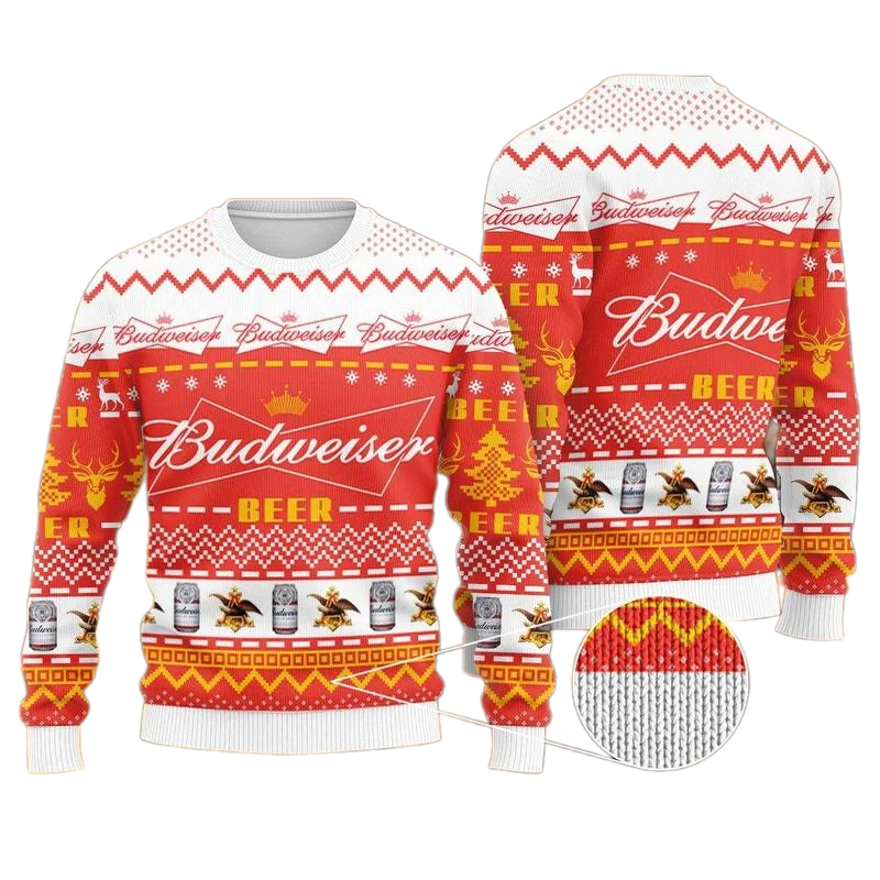 Unisex Budweiser 3D Ugly Christmas Sweater For Men & Women Christmas Gift Sweater BH1308 - WeCustomit