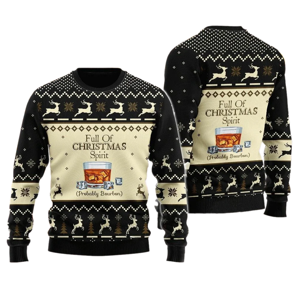 Unisex Spirit Probably Bourbon 3D Ugly Christmas Sweater For Men & Women Christmas Gift Sweater BH1318 - WeCustomit