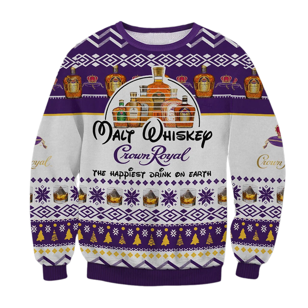 Unisex The Happiest Drink On Earth Whiskey 3D Ugly Christmas Sweater For Men & Women Christmas Gift Sweater BH1320 - WeCustomit