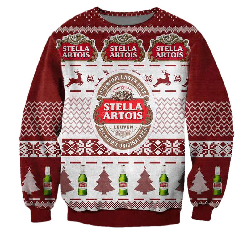 Unisex Stella Artois Beer 3D Ugly Christmas Sweater For Men & Women Christmas Gift Sweater BH1354 - WeCustomit