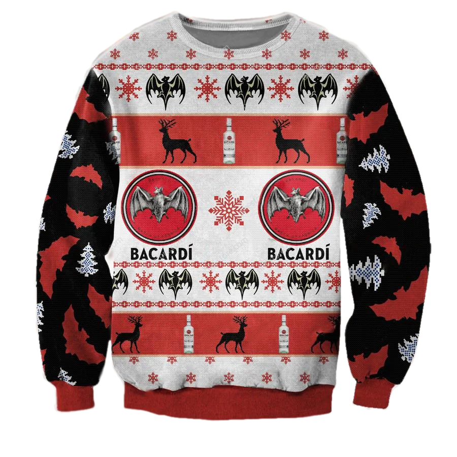Unisex Bacardi Rum White 3D Ugly Christmas Sweater For Men & Women Christmas Gift Sweater BH1355 - WeCustomit