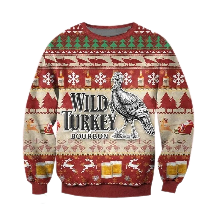 Unisex Wild Turkey Bourbon 3D Ugly Christmas Sweater For Men & Women Christmas Gift Sweater BH1377 - WeCustomit