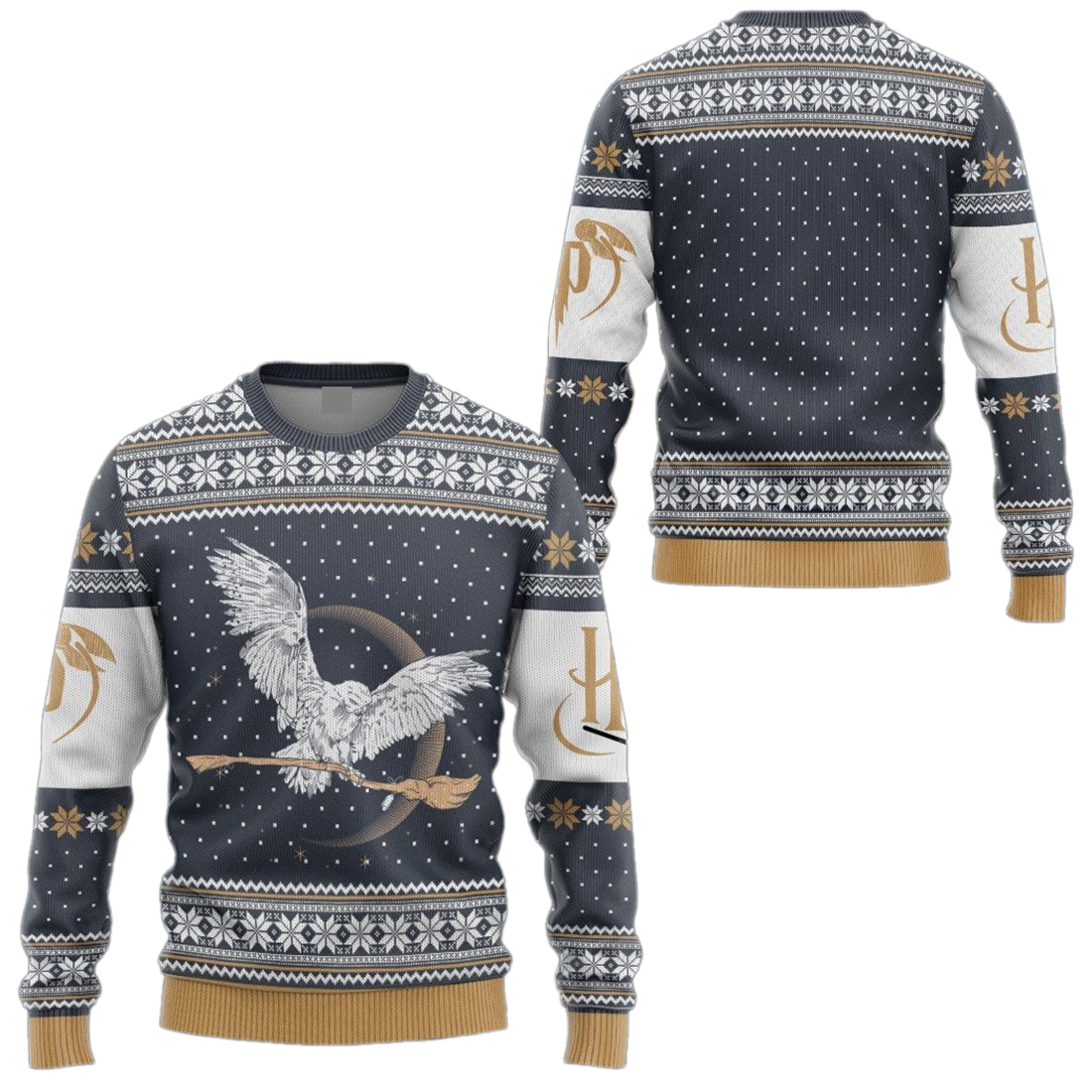 Hedwig Motif With Flying Broom Har.ry Pot.ter Ugly Christmas Sweater For Men & Women Christmas Gift Sweater US4208 - WeCustomit