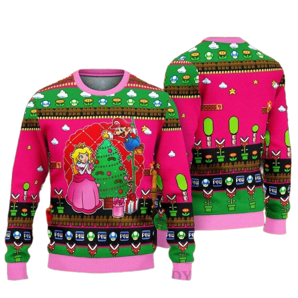 Pink Girl Sup.er Ma.rio Ugly Christmas Sweater For Men & Women Christmas Gift Sweater US4256 - WeCustomit