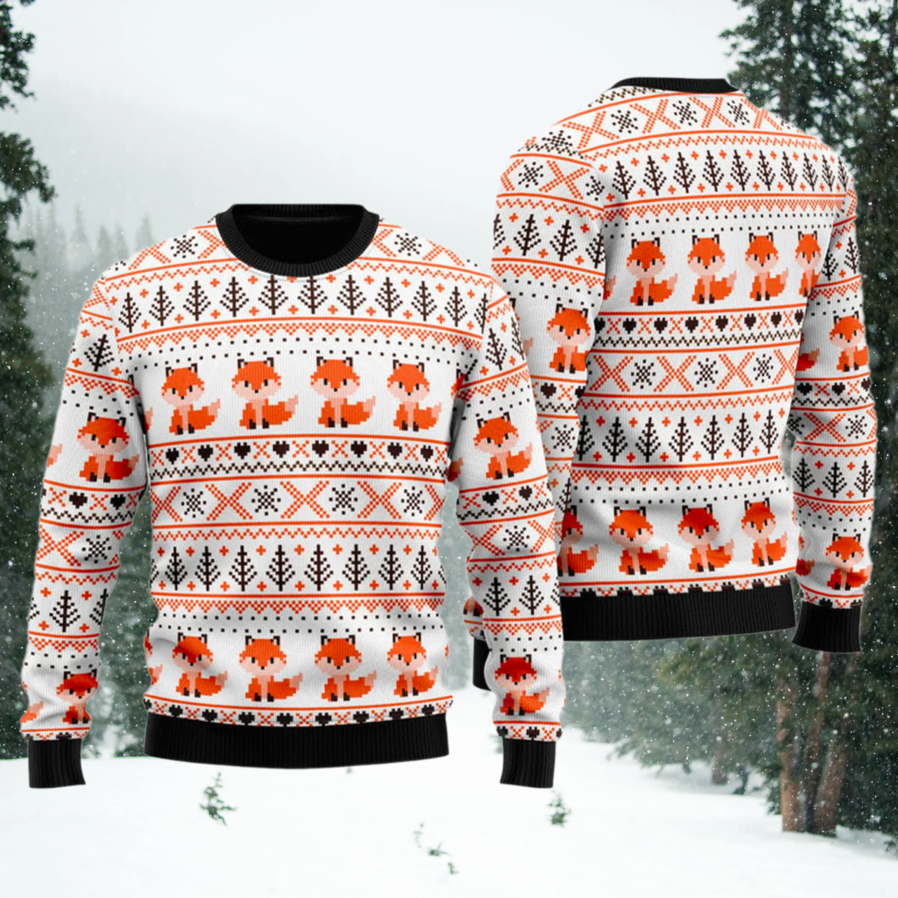 Orange Fox Xmas Ugly Christmas Sweater For Men & Women Christmas Gift Sweater US4310 - WeCustomit
