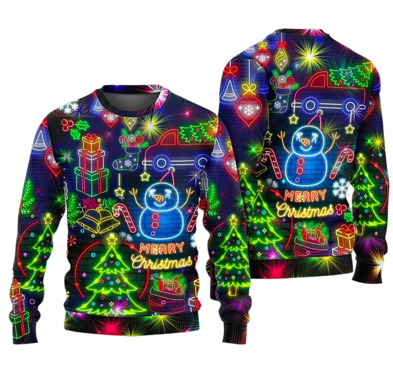 Christmas Bright Neon Lighting Ugly Christmas Sweater For Men & Women Christmas Gift Sweater US4313 - WeCustomit