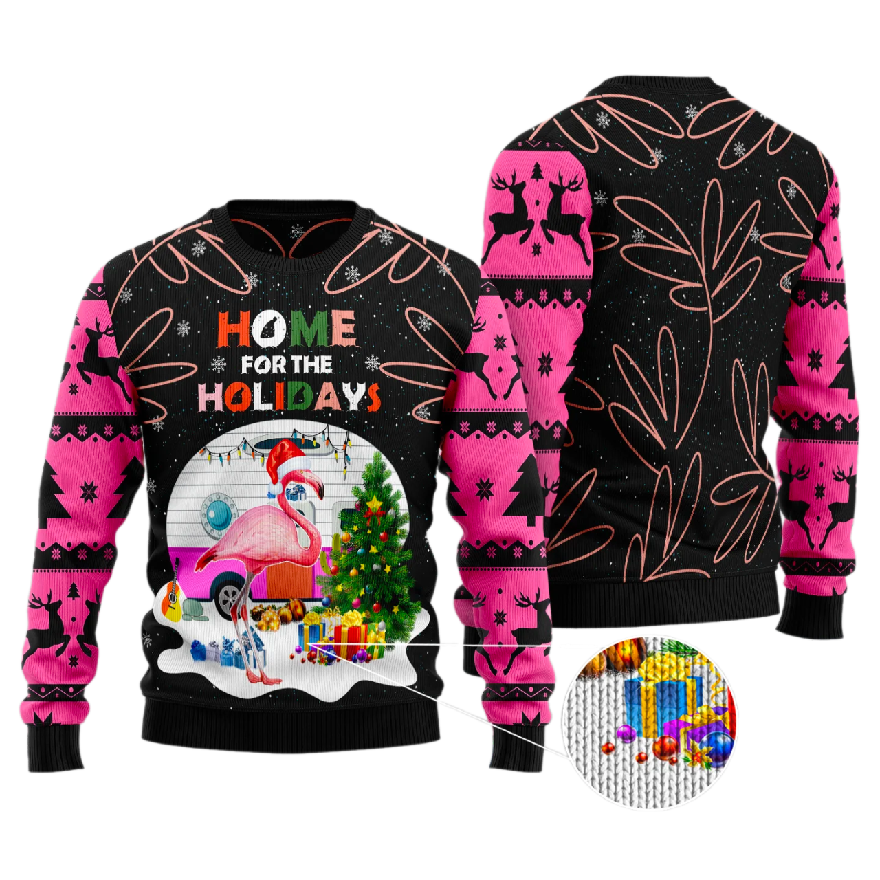 Home For The Holidays Flamingo Ugly Christmas Sweater For Men & Women Christmas Gift Sweater US4344 - WeCustomit