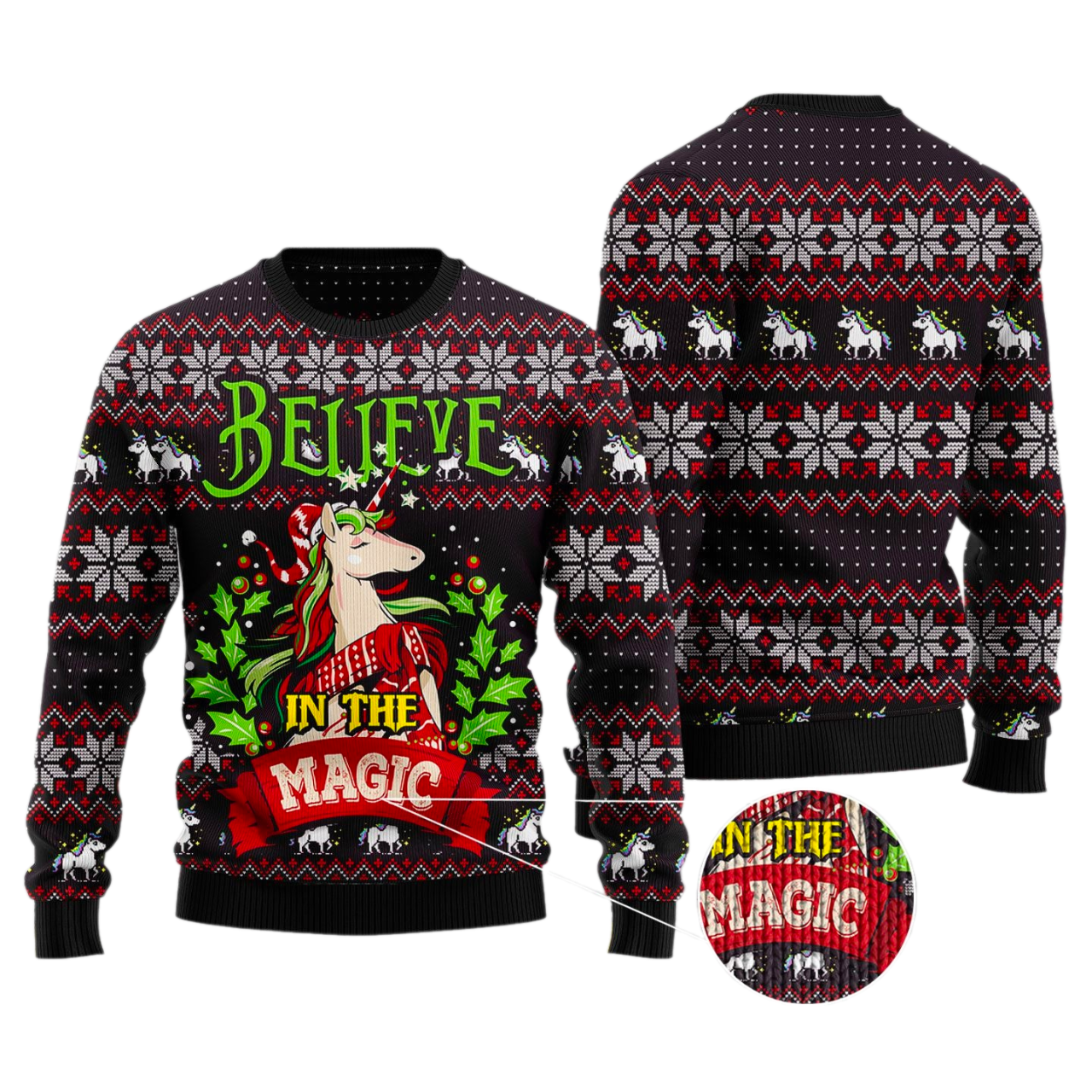 Unicorn Believe In The Magic Ugly Christmas Sweater For Men & Women Christmas Gift Sweater US4346 - WeCustomit