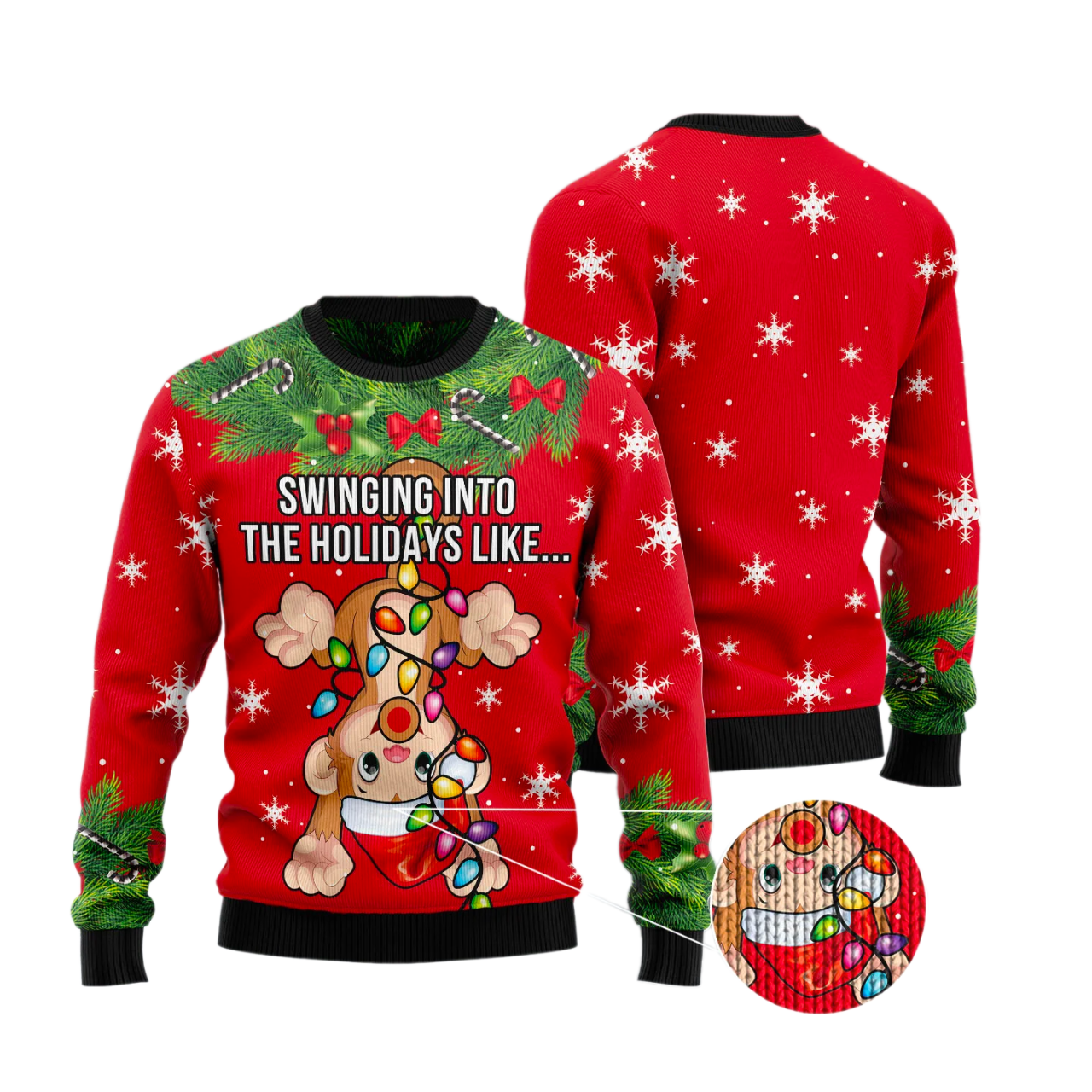 Monkey Swing Into The Holiday Ugly Christmas Sweater For Men & Women Christmas Gift Sweater US4354 - WeCustomit