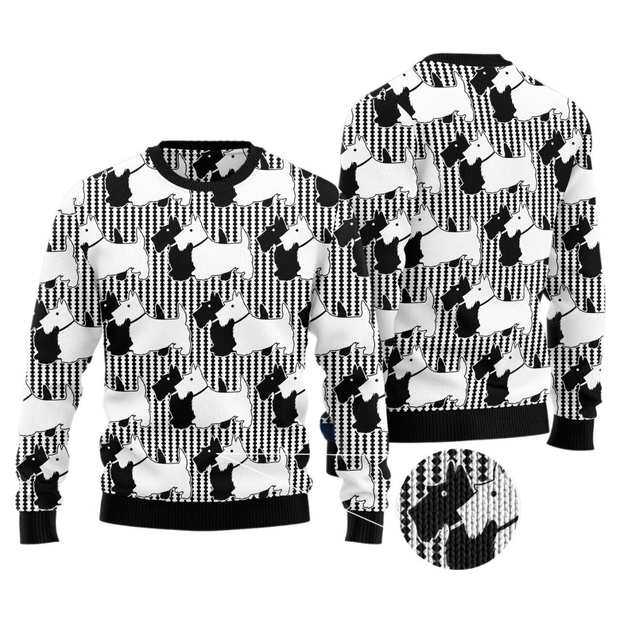 Cute Dog Black And White Ugly Christmas Sweater For Men & Women Christmas Gift Sweater US4355 - WeCustomit