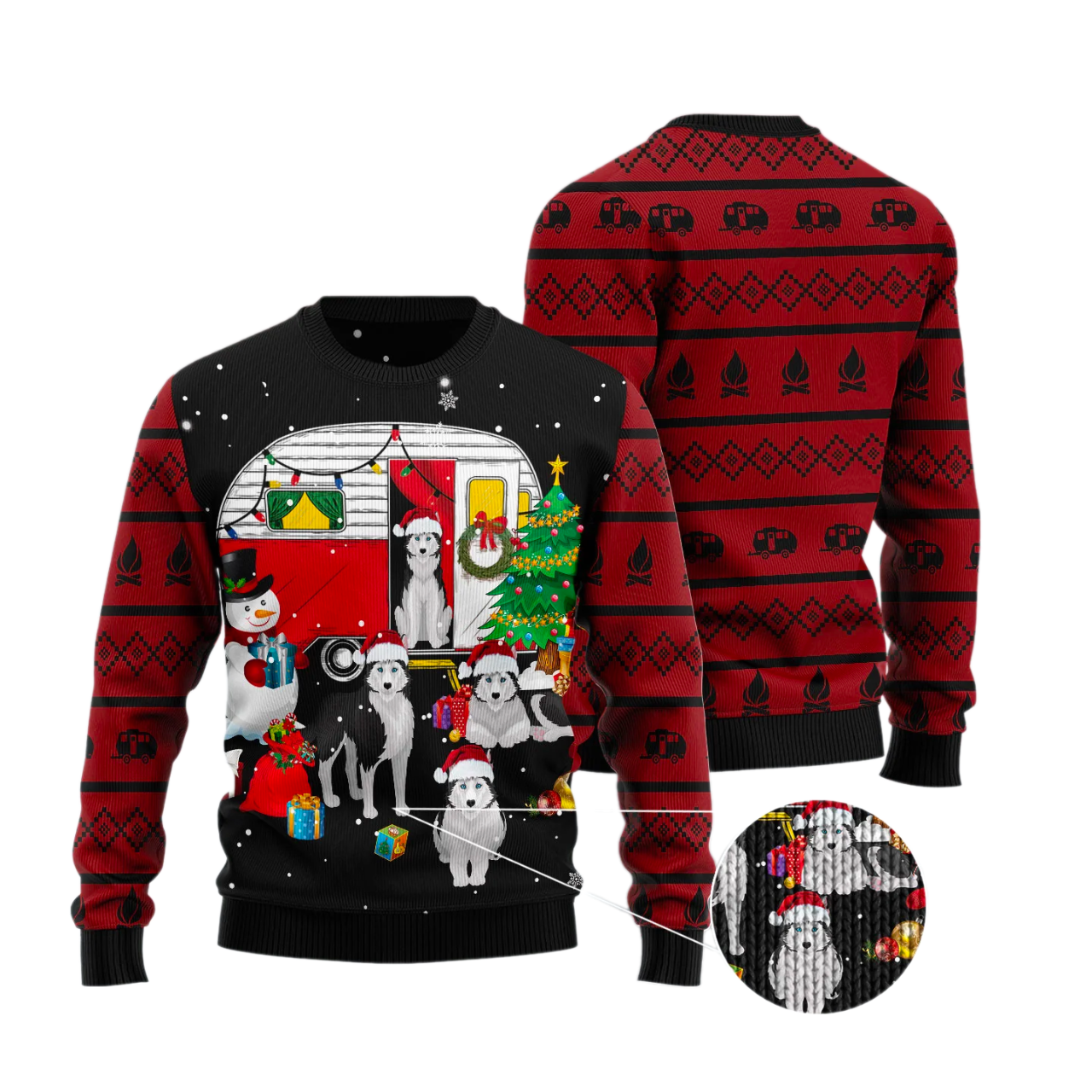 Camping Car And Siberian H.usky Ugly Christmas Sweater For Men & Women Christmas Gift Sweater US4357 - WeCustomit