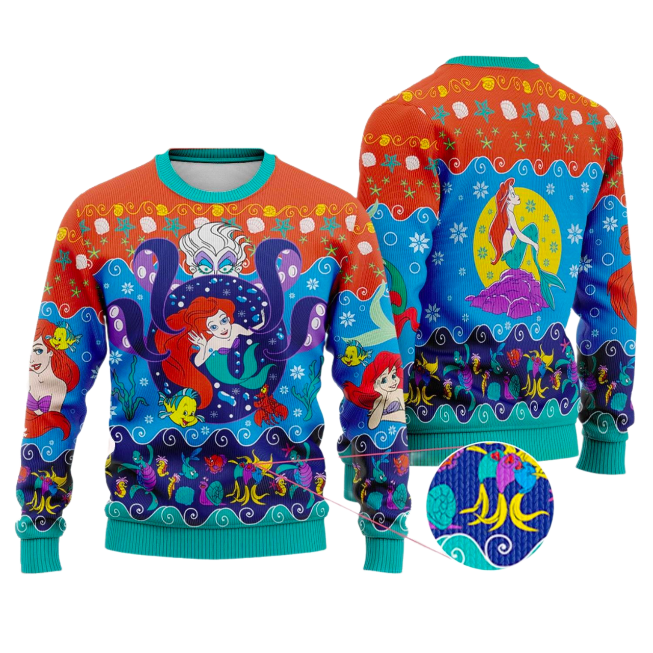 Christmas Little Mermaid Ugly Christmas Sweater For Men & Women Christmas Gift Thanksgiving Sweater US4405 - WeCustomit