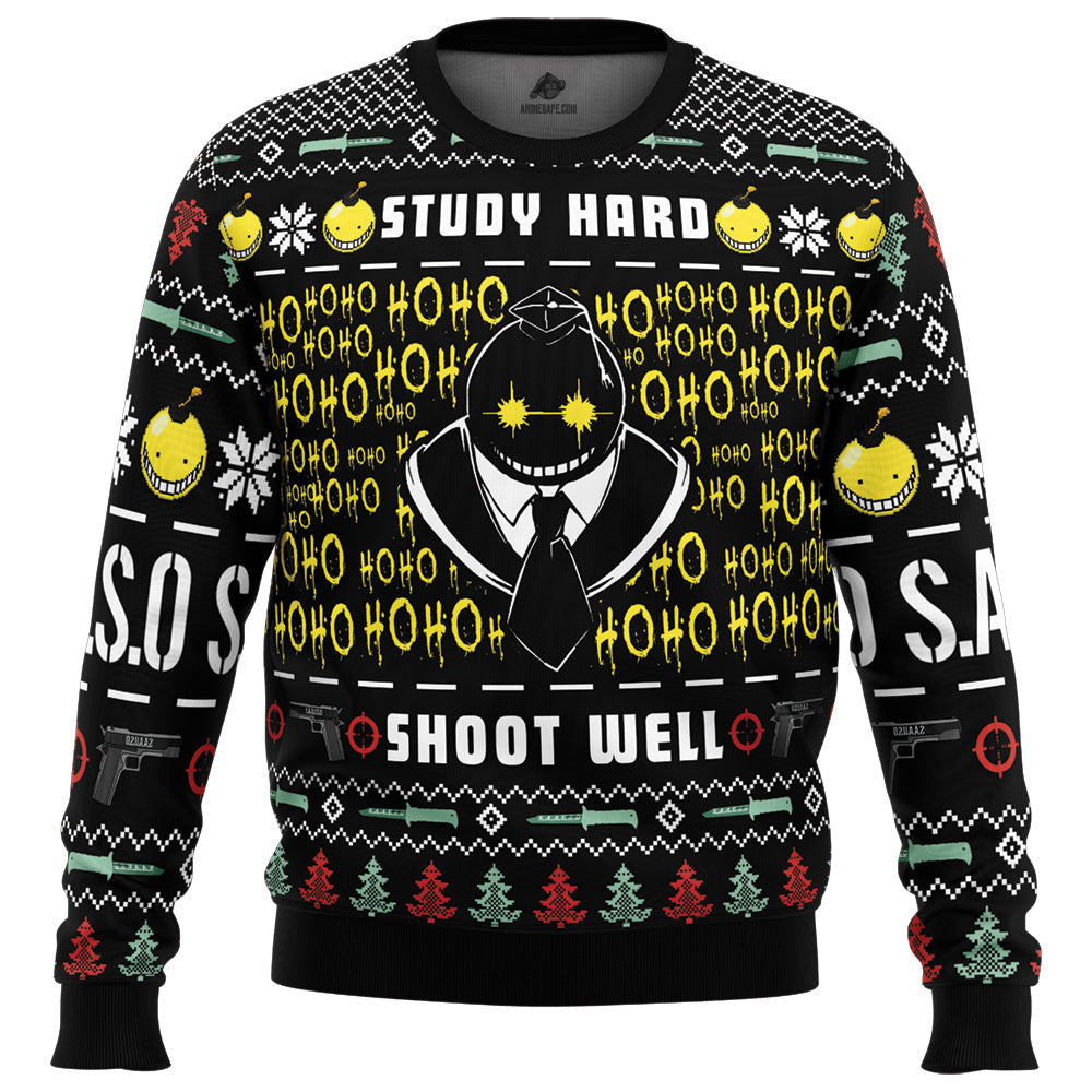 Study Hard Shoot Well Assassination Classroom Ugly Christmas Sweater - WeCustomit
