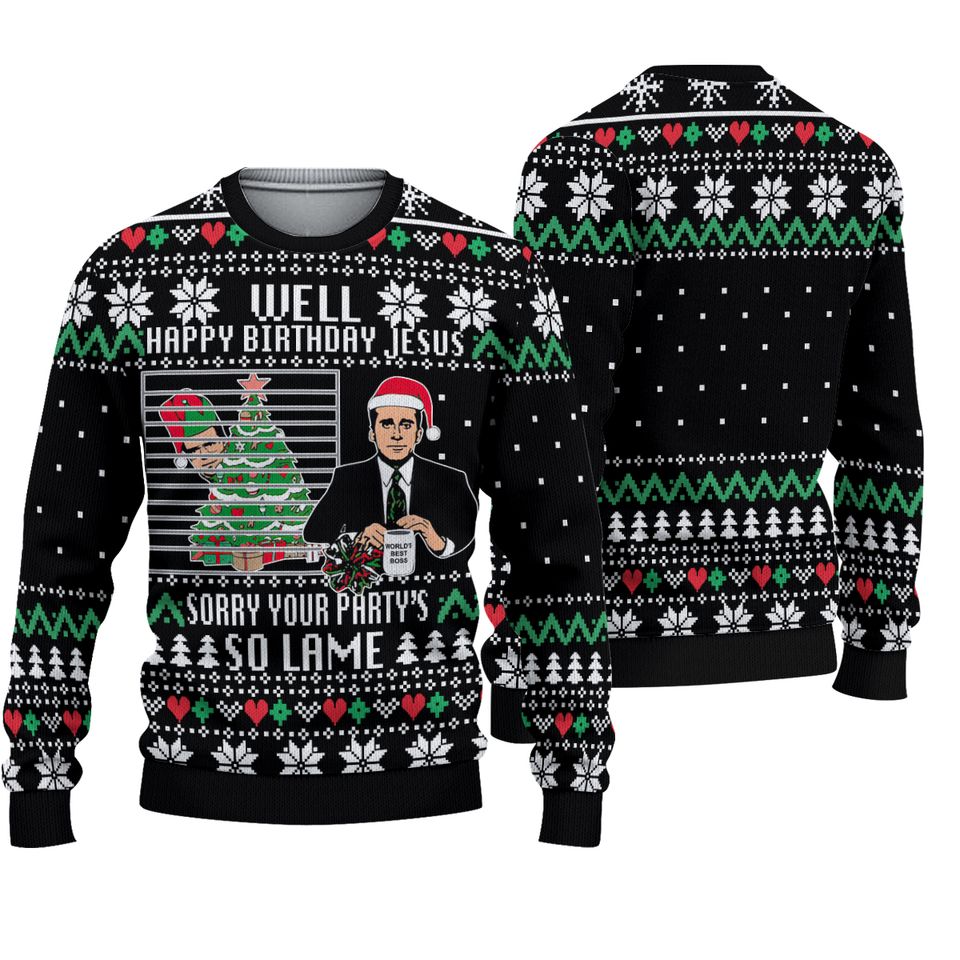 The Office Happy Birthday Jesus Ugly Christmas Sweater For Men & Women Christmas Gift Sweater PT986 - WeCustomit