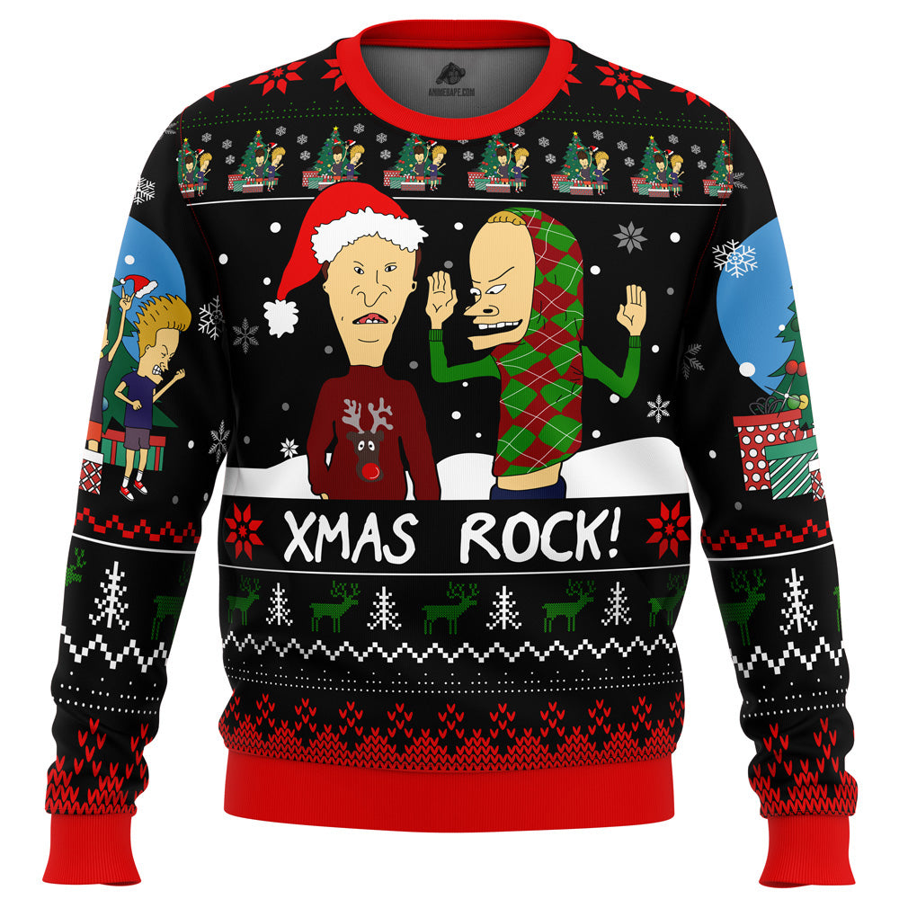 Xmas Rock Beavis and Butthead Ugly Christmas Sweater - WeCustomit