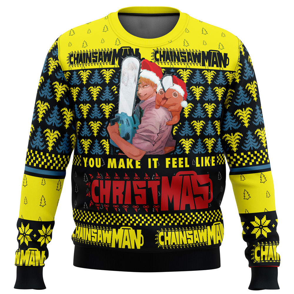 You Make It Fell Like Christmas Chainsaw Man Ugly Christmas Sweater - WeCustomit