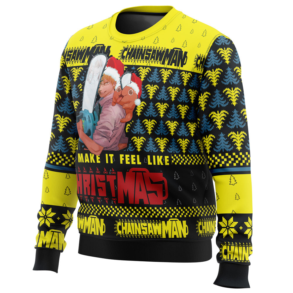You Make It Fell Like Christmas Chainsaw Man Ugly Christmas Sweater - WeCustomit
