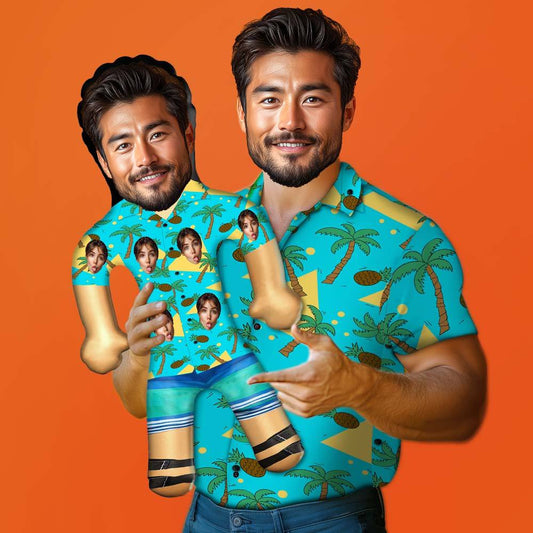 Personalized Blow Up Dolls Hawaiian Shirt Coconut Tree and Pineapple Funny Inflatable Man Printed Face for Party Favors
