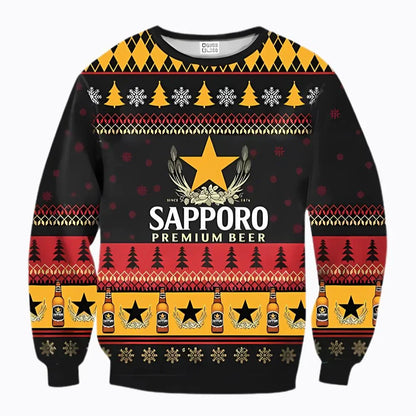 Unisex Sapporo Beer 3D Ugly Christmas Sweater For Men & Women Christmas Gift Sweater BH1244 - WeCustomit