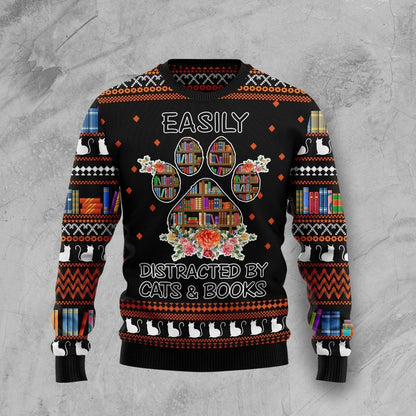 Cat And Books Christmas Ugly Christmas Sweater For Men & Women Christmas Gift Sweater US3540 - WeCustomit