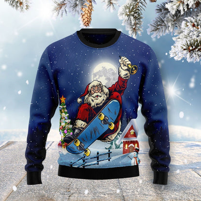 Santa Claus Playing Skateboard Ugly Christmas Sweater For Men & Women Christmas Gift Sweater US3562 - WeCustomit