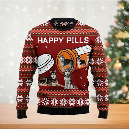 Merry Christmas Dog Happy Pills Ugly Christmas Sweater For Men & Women Christmas Gift Sweater US2868 - WeCustomit