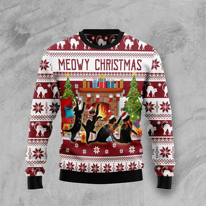 Black Cat Dancing Ugly Christmas Sweater For Men & Women Christmas Gift Sweater US3004 - WeCustomit
