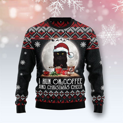 Black Cat Run On Coffee Ugly Christmas Sweater For Men & Women Christmas Gift Sweater US3436 - WeCustomit