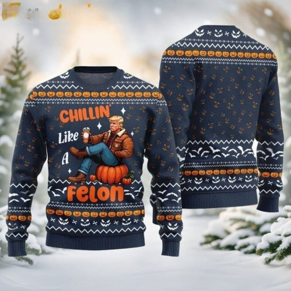 Chillin’ Like a Felon Trump Ugly Halloween Sweater DL033 - WeCustomit