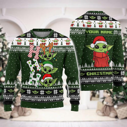 Christmas Personalized Baby Yoda Ugly Sweater, Disney Star Wars Ho Ho Ho Shirt, Grogu Baby Yoda Xmas Tee, Magic Kingdom Gift For Fan - WeCustomit