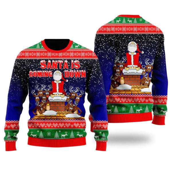 Santa Is Coming Down Ugly Christmas Sweater For Men & Women Christmas Gift Sweater US1975 - WeCustomit