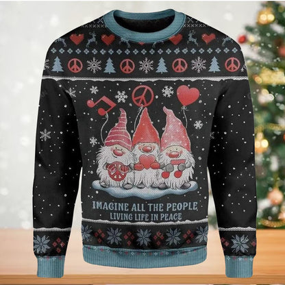 Imagine All The People Living Life In Peace Ugly Christmas Sweater For Men & Women Christmas Gift Sweater US2752 - WeCustomit